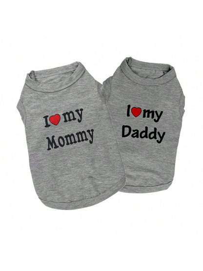 Pet Dog & Cat Vest T-Shirt – “I Love My Daddy & Mommy” Cute Gift Costume for Small Puppies and Kittens.