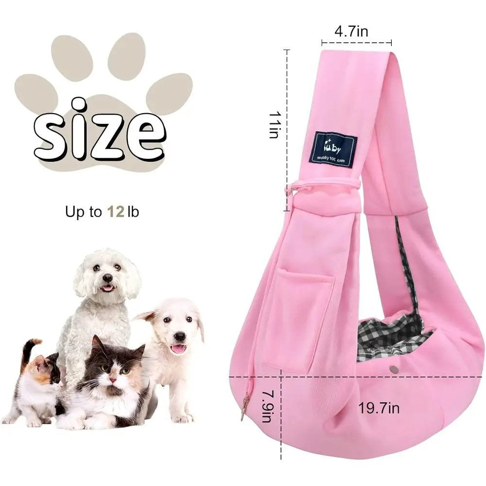 Reversible Hands-Free Pet Carrier Sling Bag for Small Dogs & Cats – Comfortable Outdoor Travel Tote, Pink, Non-Adjustable Strap