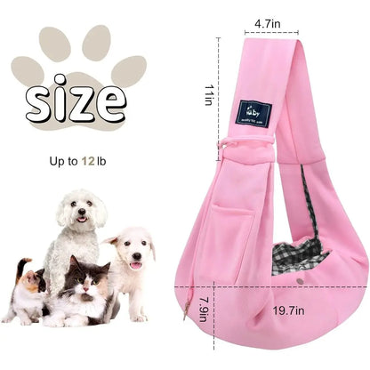 Reversible Hands-Free Pet Carrier Sling Bag for Small Dogs & Cats – Comfortable Outdoor Travel Tote, Pink, Non-Adjustable Strap