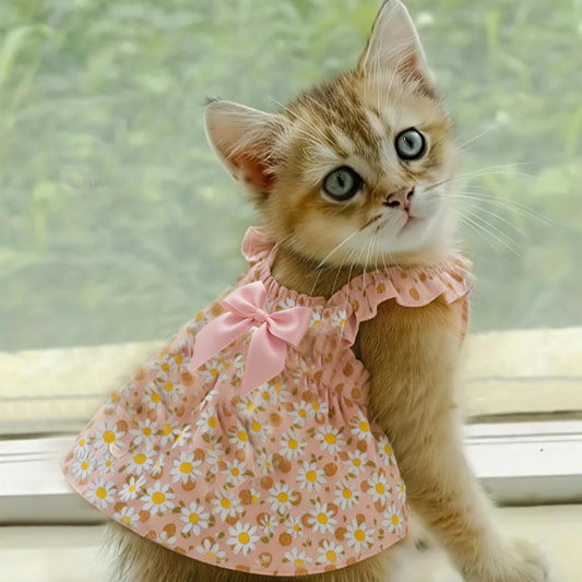 1PC Floral Pet Dress – Romantic Pink Summer Skirt for Small Dogs & Cats, Cute Chihuahua Pet Clothing Outfit.