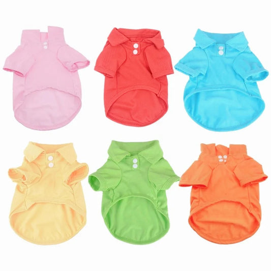 Luxury Pet Polo Shirt – Soft Summer Dog Clothing for Small Dogs, Cute Solid Color Pet Outfit.