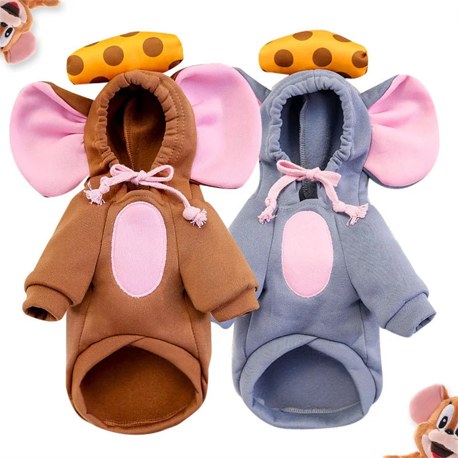 Mouse Dog Hoodie Costume – Thick Warm Winter Cosplay Sweatshirt for Small & Medium Dogs.