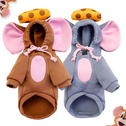 Mouse Dog Hoodie Costume – Thick Warm Winter Cosplay Sweatshirt for Small & Medium Dogs.