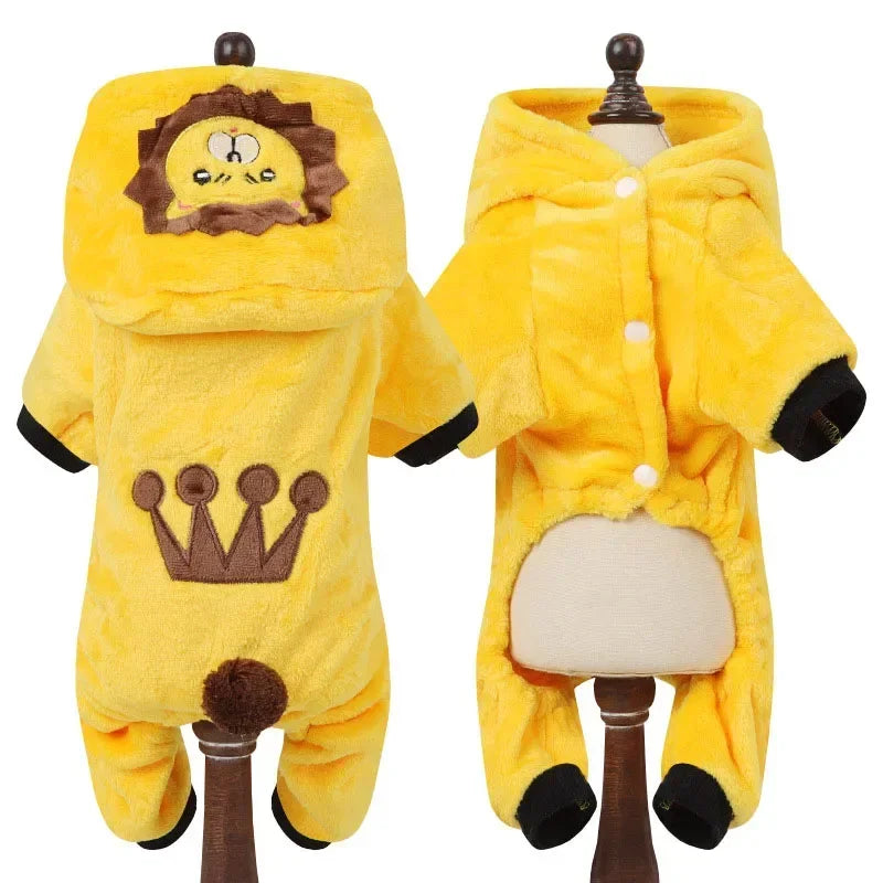 Cartoon Animal Pet Costume – Warm Winter Jumpsuit Pajamas for Small Dogs & Cats.