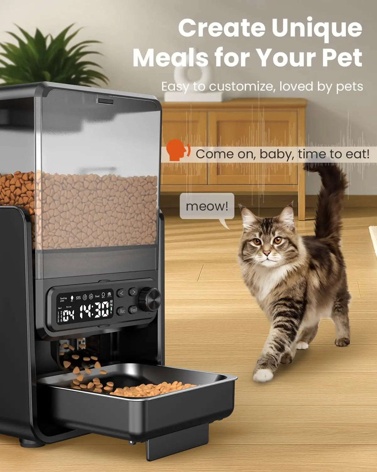 Automatic Cat Feeder for 2 Cats – Timed Dry Food Dispenser with Adjustable Double Bowls and Dual Power Supply.