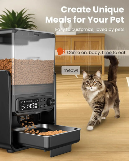 Automatic Cat Feeder for 2 Cats – Timed Dry Food Dispenser with Adjustable Double Bowls and Dual Power Supply.