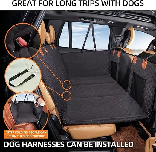 Dog Back Seat Extender – Hard Bottom Car Seat Cover & Hammock for Dogs, Protective Back Seat Travel Cover for Pets.