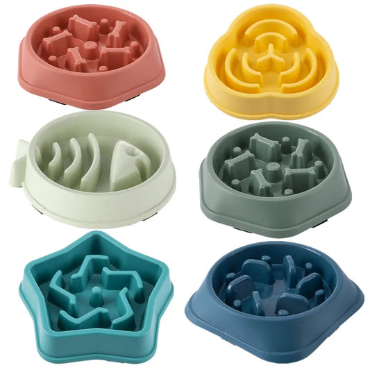 Pet Slow Feeder Bowl – Round Anti-Choking Non-Slip Food Bowl for Cats & Dogs, Thickened Design for Healthy Eating in Multiple Colors & Shapes.