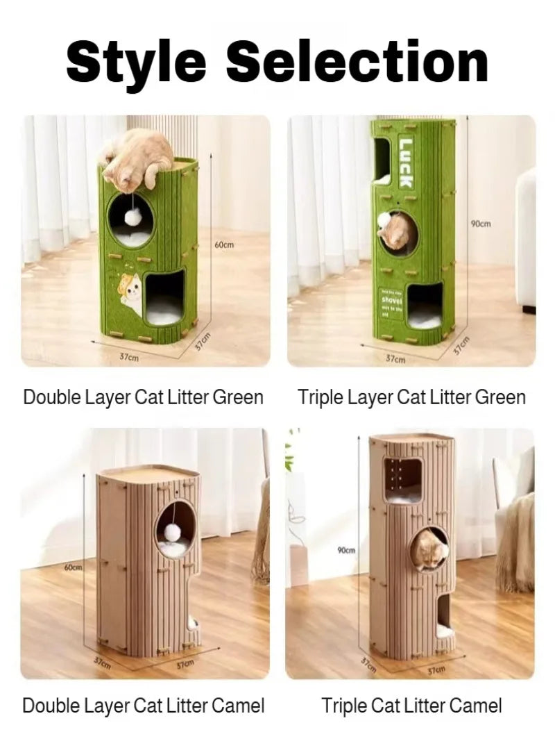 Multi-Layer Cat Tree & Sleeping Nest – Integrated Closed Cat Condo with Scratch-Resistant All-Season Climbing Frame for Indoor Cats.