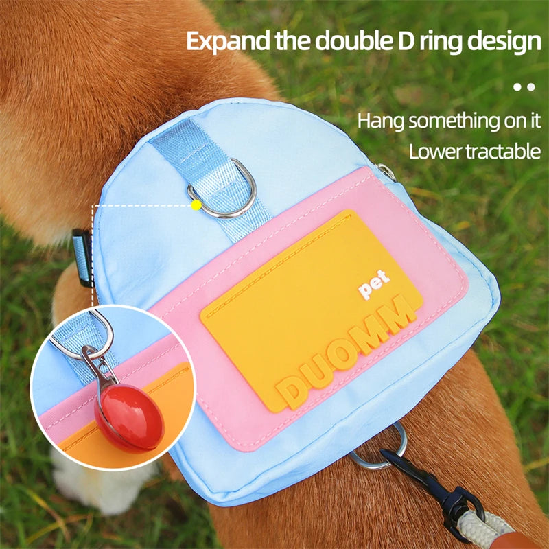 Waterproof Pet Backpack for Dogs – Outdoor Travel Puppy Bag with Harness & Collar, Ideal for Snacks and Walking Accessories.