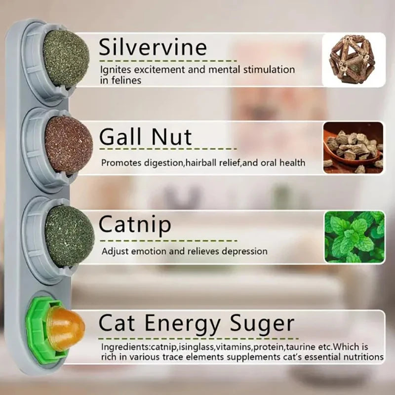 Natural Catnip Wall-Mounted Ball Toy for Cats, Stick-On Cat Grass Treat, Promotes Digestion & Healthy Chewing.
