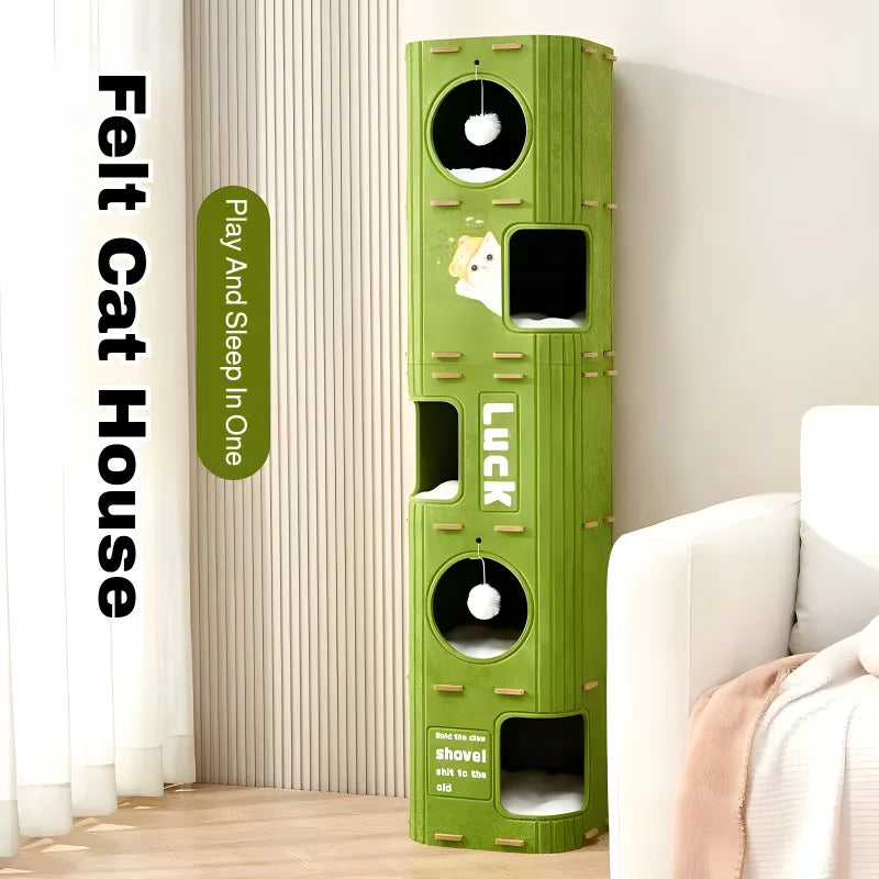 Multi-Layer Cat Tree & Sleeping Nest – Integrated Closed Cat Condo with Scratch-Resistant All-Season Climbing Frame for Indoor Cats.