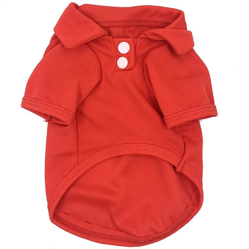 Luxury Pet Polo Shirt – Soft Summer Dog Clothing for Small Dogs, Cute Solid Color Pet Outfit.