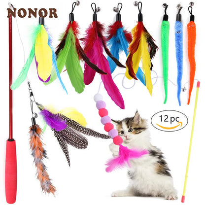NONOR Cat Feather Wand Refill Set – Interactive Mouse & Ball Teaser Replacement Toys for Kittens & Indoor Cats (Stick Not Included)