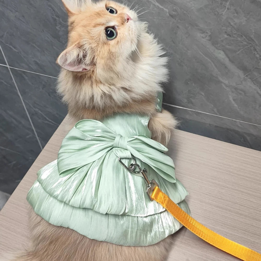 Solid Color Pet Dress with D-Ring – Summer Outfit for Small Dogs & Cats, Cute Chihuahua & Pomeranian Puppy Dress.