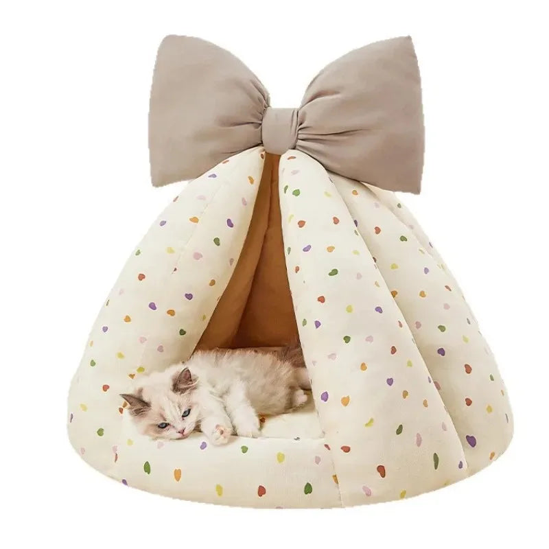 Small Dog Enclosed Bed Warm Cozy All Season House Soft Pet Bed for Dogs.