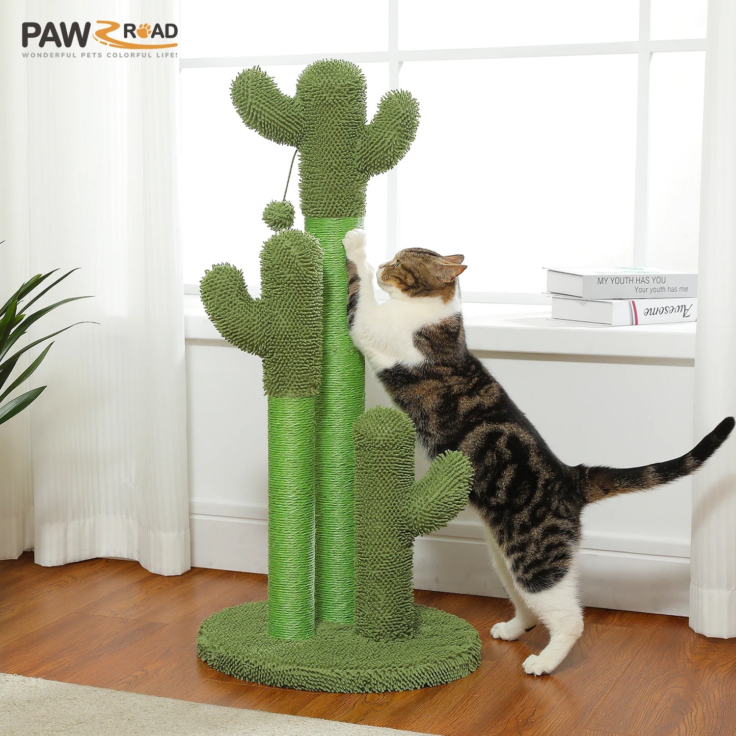 Cactus Cat Tree with Large Condo & Hammock – Small Indoor Cat Tower with Scratching Posts, Dangling Ball Toy & Fun Cat Activity Center.