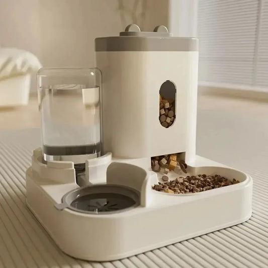 Automatic Pet Feeder with Water Fountain – Large-Capacity Food Bowl and Storage Dispenser for Dogs & Cats, Puppy Feeding Accessory.