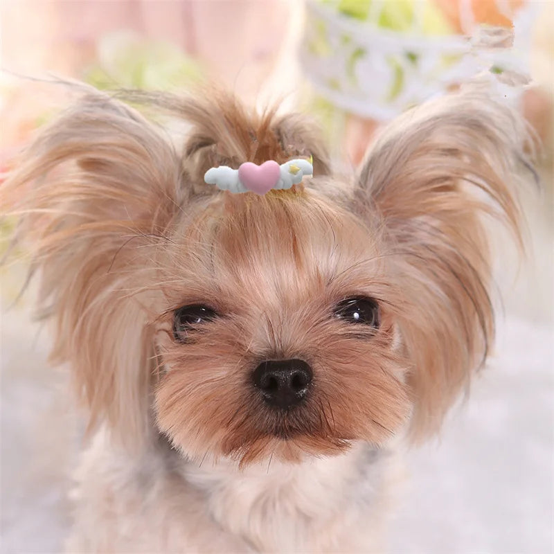 Cartoon Heart Wings Pet Hair Clips – Cute Bow Hairpins for Dogs & Cats, Adorable Hair Accessories.