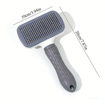 Pet Grooming Brush with One-Click Hair Removal – Bent Needle Massage Comb for Dogs & Cats