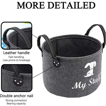 Felt Pet Toy Storage Basket for Toys, Blankets, Leashes, and Food.