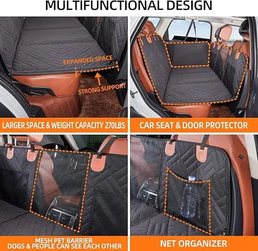 Dog Back Seat Extender – Hard Bottom Car Seat Cover & Hammock for Dogs, Protective Back Seat Travel Cover for Pets.