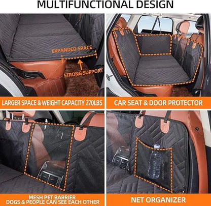 Dog Back Seat Extender – Hard Bottom Car Seat Cover & Hammock for Dogs, Protective Back Seat Travel Cover for Pets.