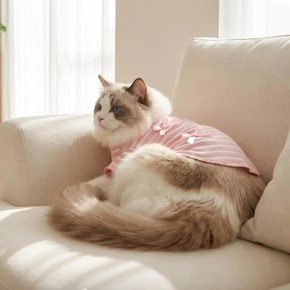Striped Bow Tie Pet T-Shirt – Soft Ice Silk Breathable Spring & Summer Shirt for Small Dogs & Cats.