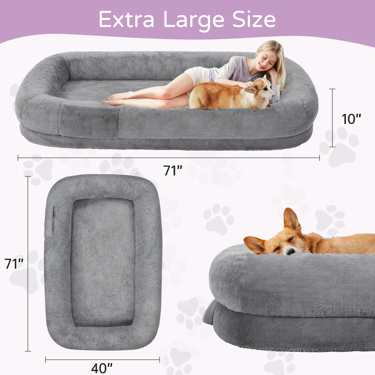 Human-Size Dog Bed for Adults – Large Orthopedic Lounger with Removable Cover.
