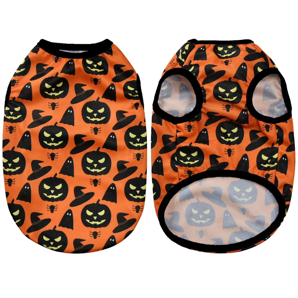 Halloween Pumpkin Print Pet Vest – Autumn Costume Shirt for Small & Medium Dogs, Chihuahuas, Pugs & French Bulldogs
