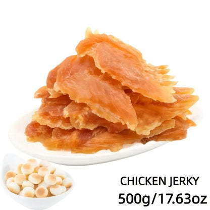 Cat And Dog Treats Chicken Jerky, Chicken Breast Slices - High Protein Healthy Snacks, Dental Chews, Training Rewards For Puppies, Kittens, Adult Dogs And Cats - Grain Free, Pet Nutrition Chewing Treats.