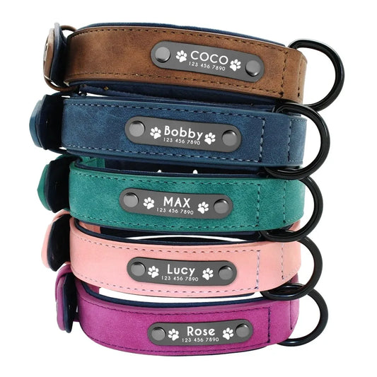 Personalized Leather Dog Collar – Custom Name ID Tag Collar for Small, Medium & Large Dogs, Durable Adjustable Pet Accessory.