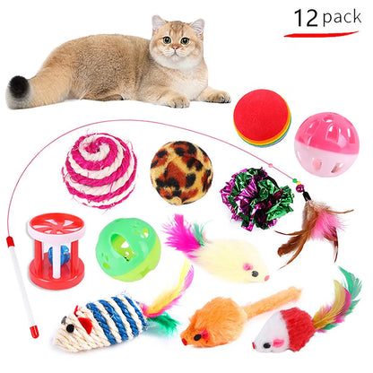 12PCS/20PCS Cat Toy Set – Interactive Kitten Toy Variety Pack with Teaser Wand, Sisal Mice, Bell Balls & Fun Cat Accessories.