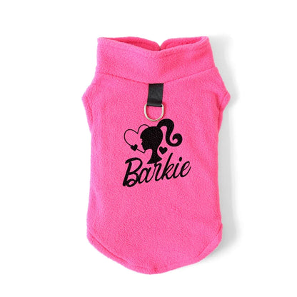 Barki Polar Fleece Dog Vest – Warm Letter Print Streetwear with Dual Buckle Design for Small & Medium Dogs, Perfect for Autumn & Spring.