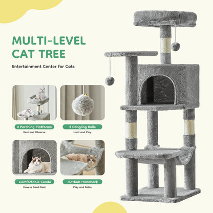 JHK 44" Cat Tree – Tall Multi-Level Climbing Tower with Sisal Scratching Posts & Stable Indoor Cat House Furniture.