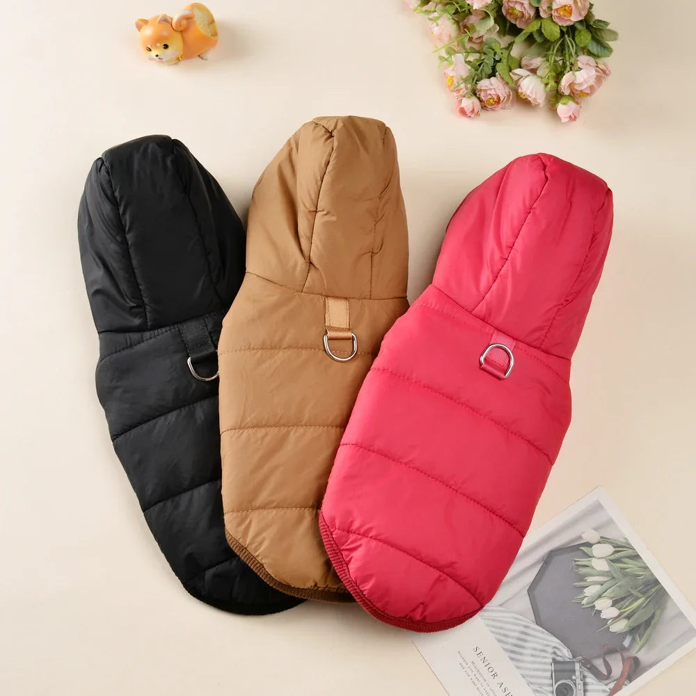 Warm Fleece Dog Hoodie Coat – Thick Cozy Winter Jacket with D-Ring for Small & Medium Dogs, Comfortable Puppy Parka Outfit.