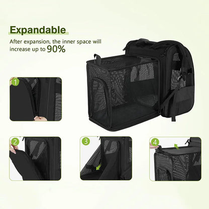 Expandable Cat Carrier Backpack – Breathable Mesh Pet Travel Bag with Shade Cover for Hiking, Camping & Outdoor Adventures.