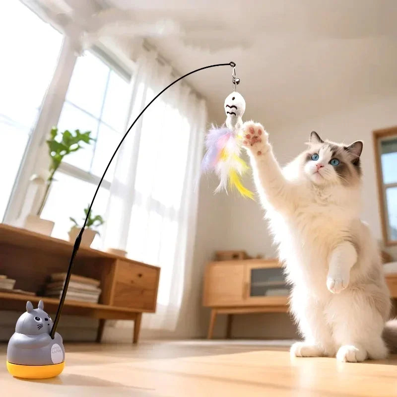 Interactive Cat Feather Wand Toy – Flexible Steel Wire Teaser for Kittens & Indoor Cats