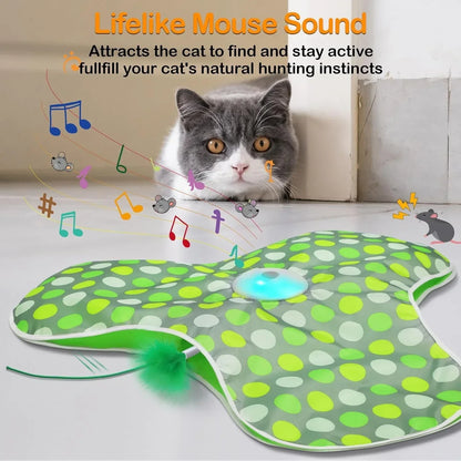 Smart Interactive Hide & Seek Cat Toy – Motion-Activated Mouse Squeaky Toy with Moving Concealed Feathers for Kittens & Indoor Cats.
