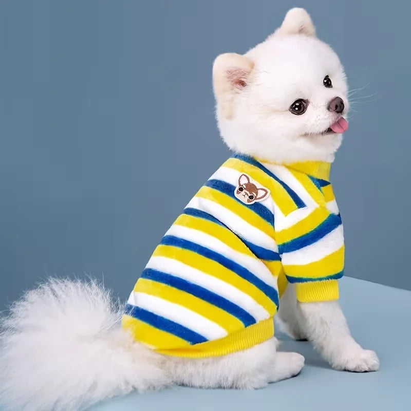 Winter Fleece Pet Coat – Striped Puppy Dog Jacket & Sweatshirt for Small and Medium Dogs, Cute Warm Pet Outfit.