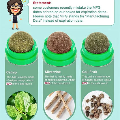 Catnip Cat Wall Stick-on Ball Toy Scratchers Treats Healthy Natural Removes Balls to Promote Digestion Cat Grass Snack.