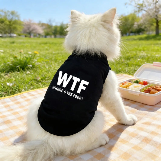 Exclusive Dog Tank Top – Cute “Where’s the Food?” Back Print Pet Shirt for Dogs, and Cats,  Soft & Comfortable Everyday Wear