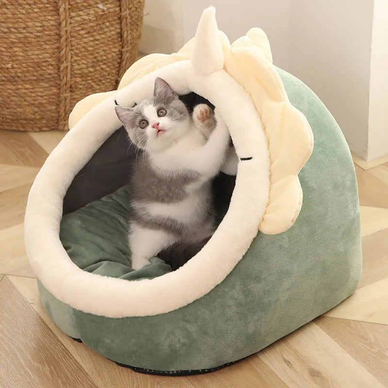 Deep Sleep Cat Bed – Foldable Cartoon Pet Cave Bed with Removable Washable Cushion for Cats & Small Dogs, Cozy Sleeping Mat Design.