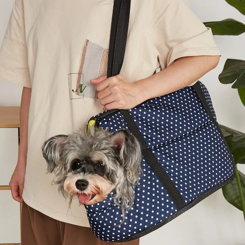Portable Pet Carrier Bag – Breathable Mesh Foldable Shoulder & Handheld Travel Bag for Small to Medium Dogs & Cats, Warm Winter Design.