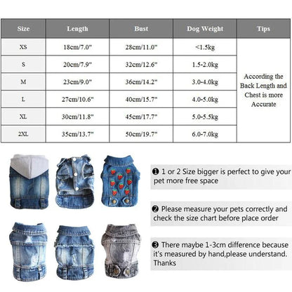 XS–2XL Denim Dog Jacket – Cowboy-Style Jean Vest Coat for Small Dogs, Puppies & Cats.