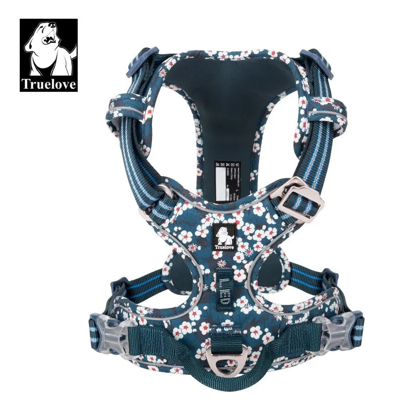 Truelovepet Adjustable Dog Harness – Floral Pattern Vest with Cotton Padding & Aluminum Alloy Hardware for Small, Medium & Large Dogs.