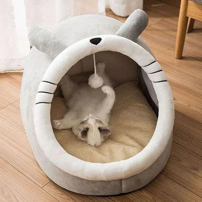 Deep Sleep Cat Bed – Foldable Cartoon Pet Cave Bed with Removable Washable Cushion for Cats & Small Dogs, Cozy Sleeping Mat Design.