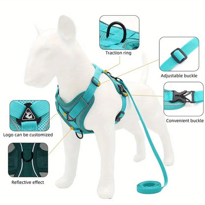 No-Pull Dog Harness & Leash Set – Adjustable Reflective Pet Vest Harness for Small Dogs & Cats, Comfortable Walking Chest Strap Lead.