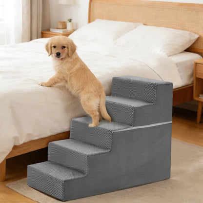 JHK 3–5 Step Foam Dog Stairs Ramp – Non-Slip Right-Angled Pet Ladder for Small Dogs and Cats, Indoor Climbing Steps for Beds & Sofas.