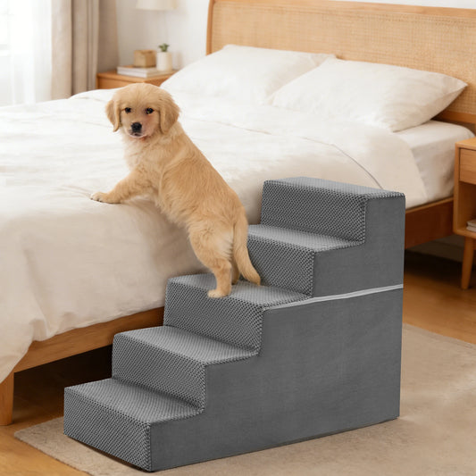 JHK 3–5 Step Foam Dog Stairs Ramp – Non-Slip Right-Angled Pet Ladder for Small Dogs and Cats, Indoor Climbing Steps for Beds & Sofas.